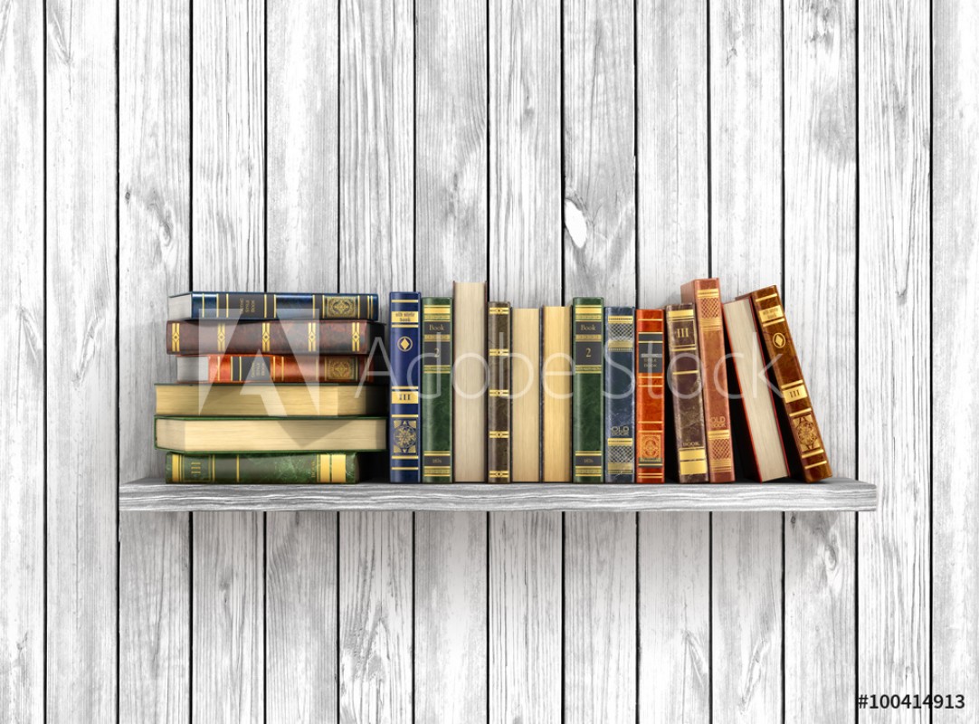 Bild på Colorful books on the white wood background